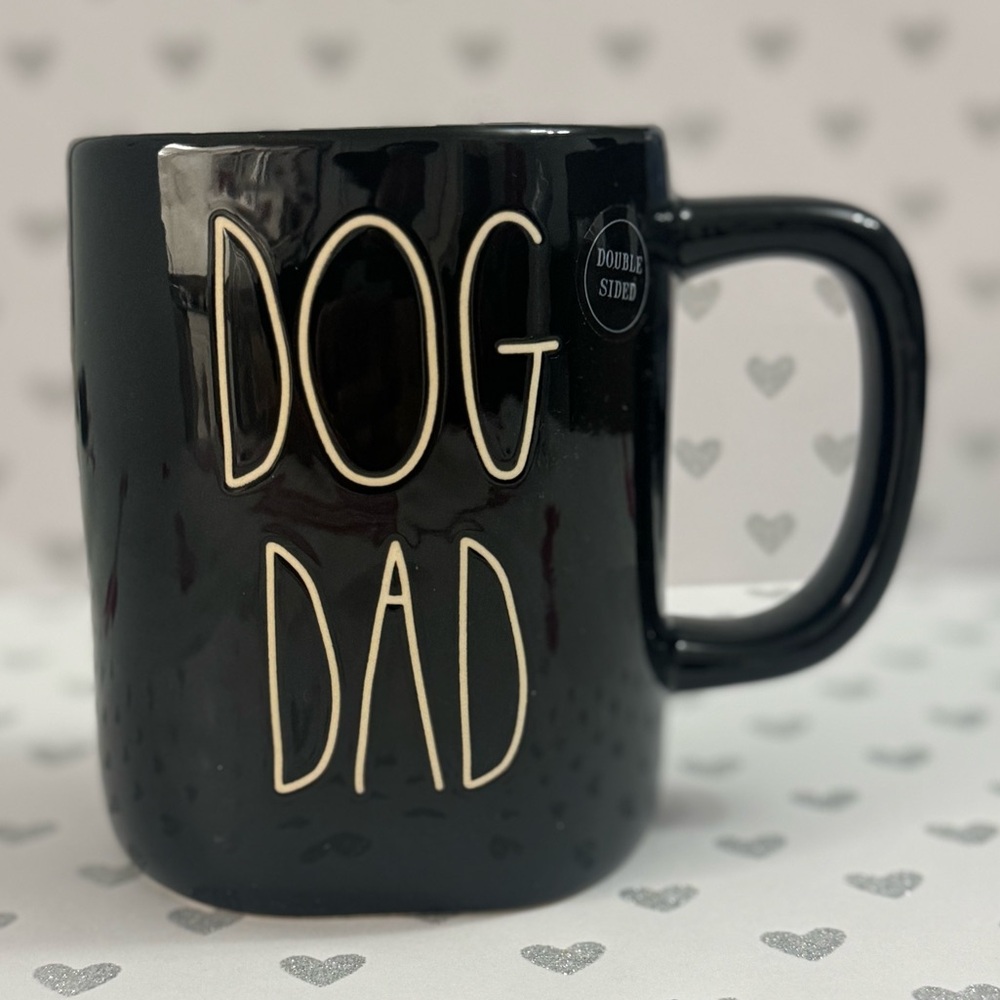 Rae Dunn DOG DAD Black Checkerboard Ceramic Mug